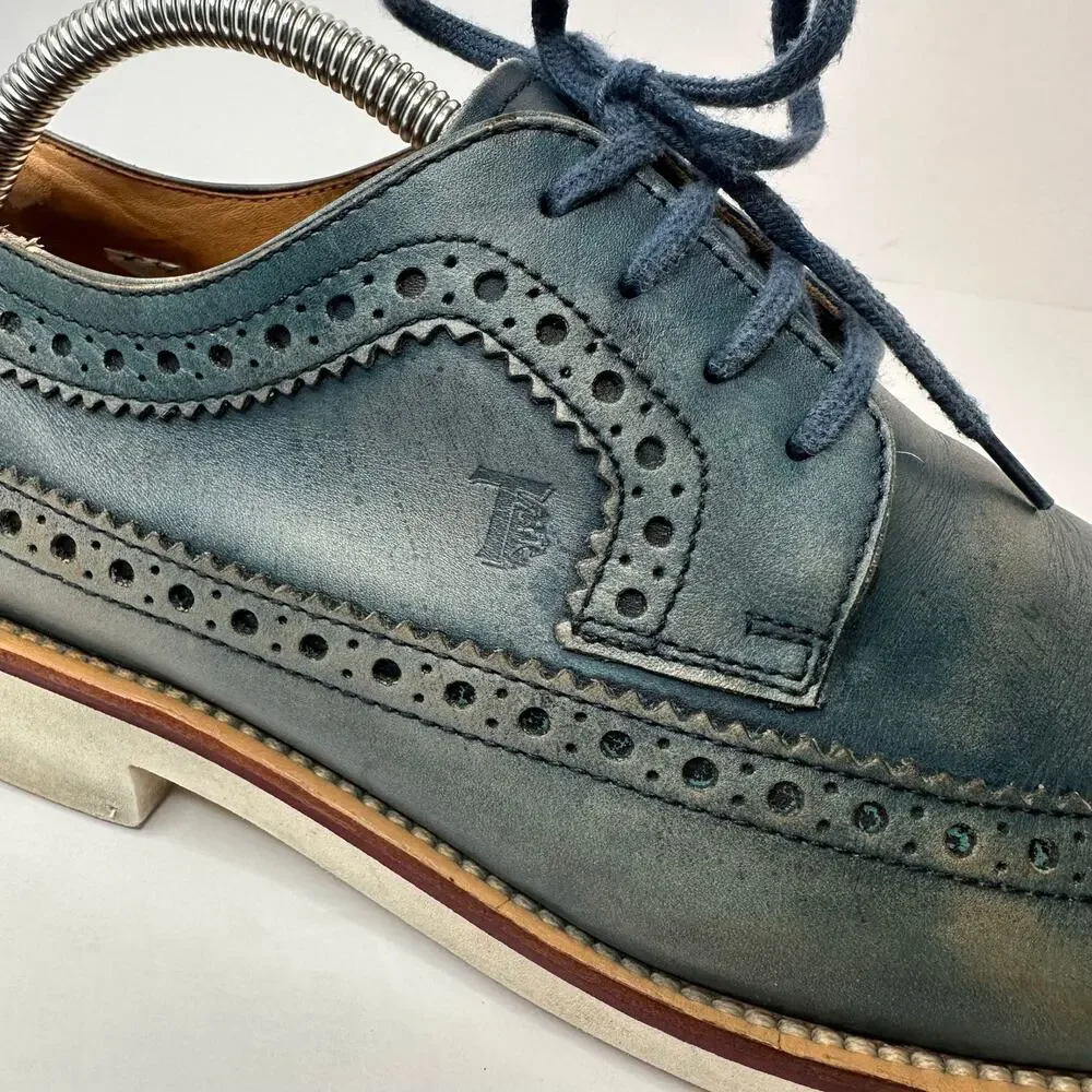 Tods Mens 7.5 SINGLE Right Only Shoe Blue Wingtip Brogue Derby Oxford Amputee